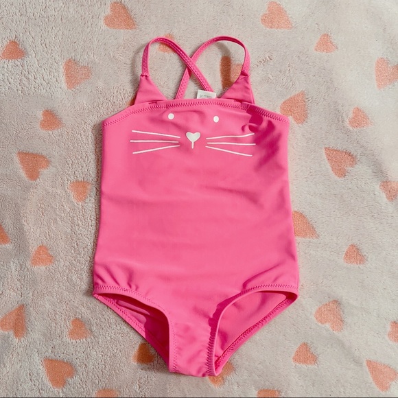 SOLD Carterโs | OshKosh Bโgosh | Swimwear | Pink Kitty Cat Bathing Suit - Picture 1 of 6